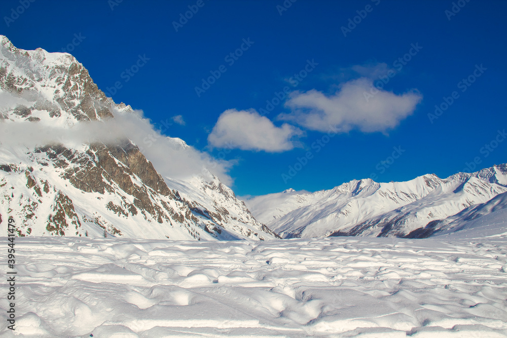 Alps, Italy. Near Mont Blanc in winter. View from above. Alps, Italy. Near Mont Blanc in winter. View from above.