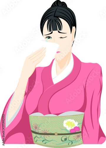 女性　表情　和服　泣く　イラスト
