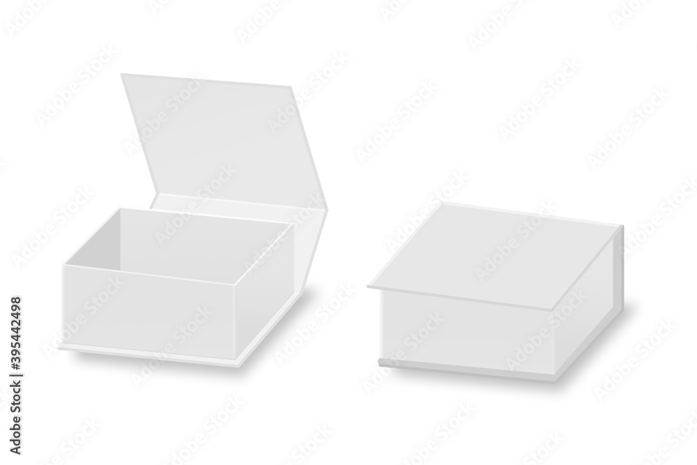 Blank box set cover mockup on white background. Blank box set cover mockup on white background.