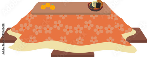 シンプルで可愛いちょっと上から見たこたつのイラスト