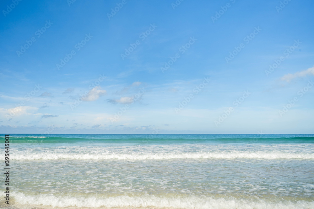 Beautiful beach against tiny blue sky in phuket island 