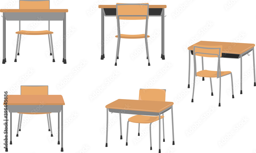 角度別シンプルな学校の教室にある椅子と机のイラストセット Stock Vektorgrafik Adobe Stock