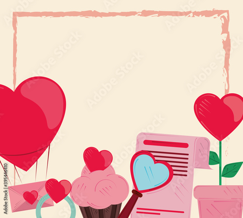 valentines day, celebration romantic cupcake letter balloon and flower