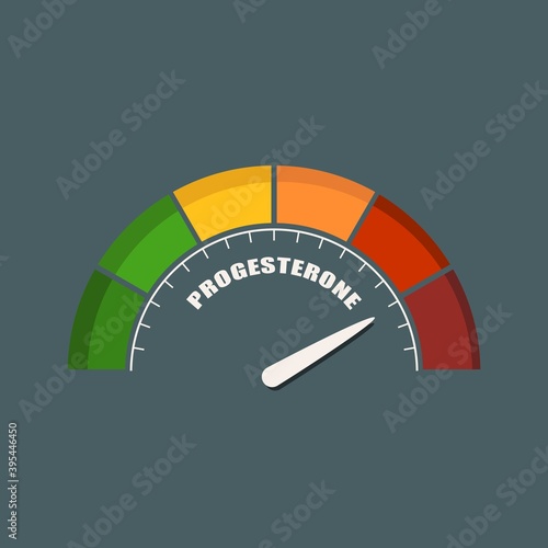Gradient scale. Hormone progesterone level measuring device. Sign tachometer, speedometer, indicators. Infographic gauge element.