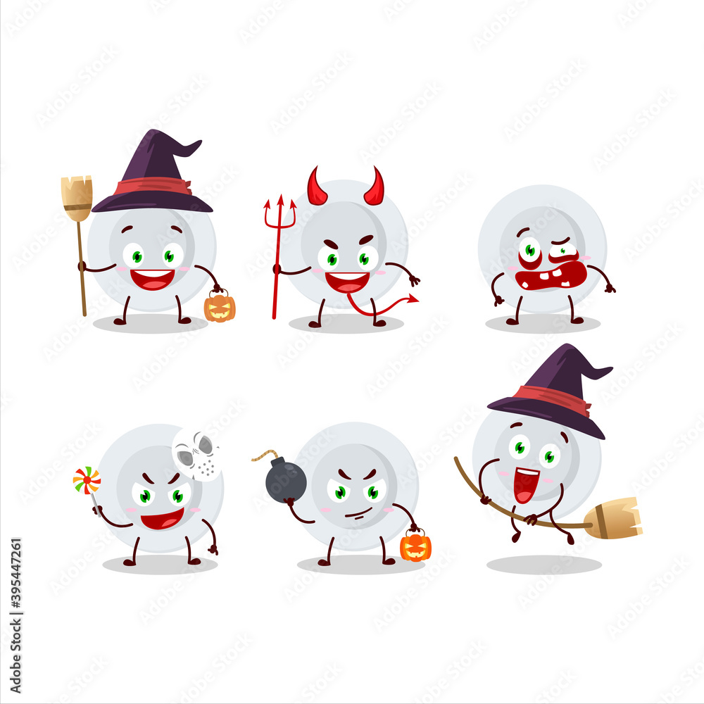 Halloween expression emoticons with cartoon character of new white plate