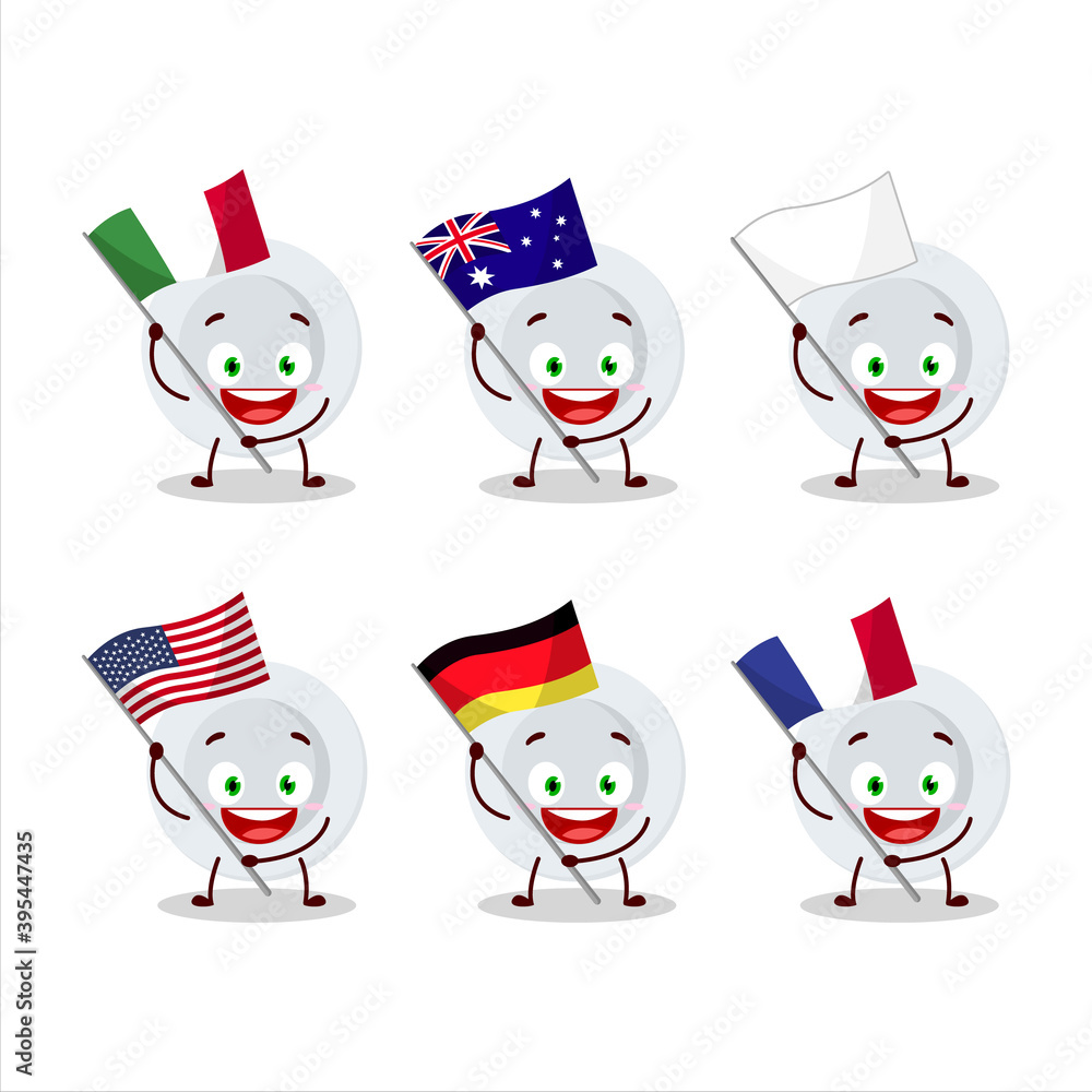 New white plate cartoon character bring the flags of various countries New white plate cartoon character bring the flags of various countries