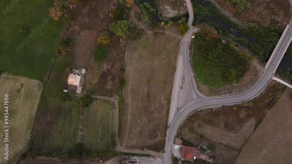 Aerial view of small village and crop fields at Autumn Aerial view of small village and crop fields at Autumn