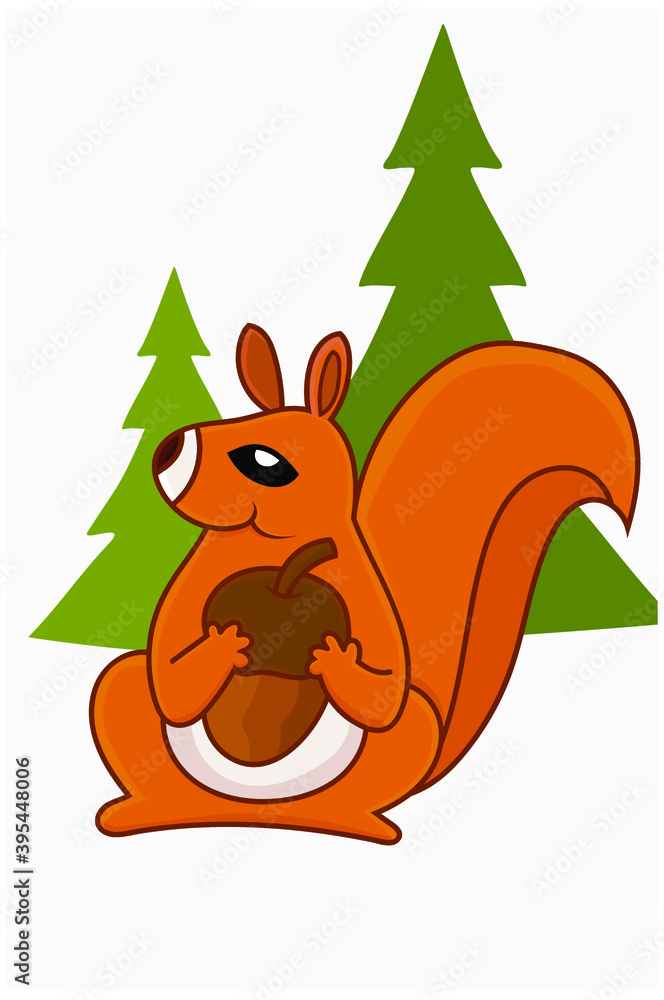 Naklejka premium Cute Red Squirrel on autumnal concept with maple leaves for greeting, thanksgivings card and cover.