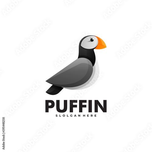 Vector Logo Illustration Puffin Gradient Colorful Style.