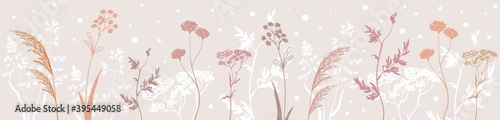 Horizontal seamless pattern with meadow grasses. Border pattern with herbarium.