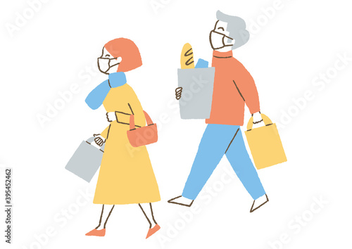 買い物帰りの夫婦_マスク