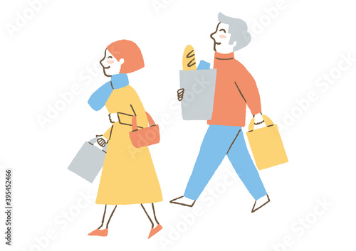 買い物帰りの夫婦