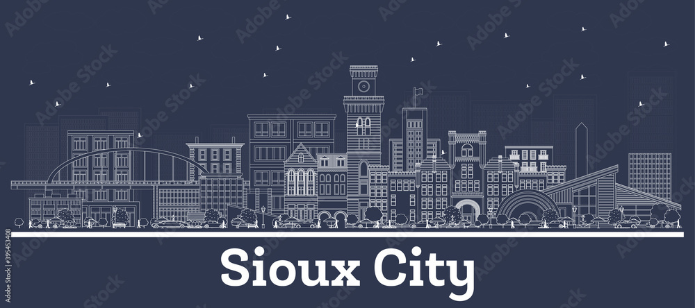 Outline Sioux City Iowa Skyline with White Buildings.