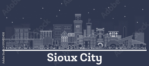 Outline Sioux City Iowa Skyline with White Buildings.