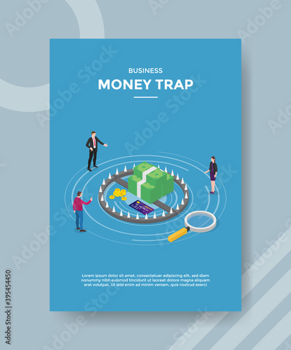 business money trap around people standing for template flyer and print banner cover book books modern flat style vector design