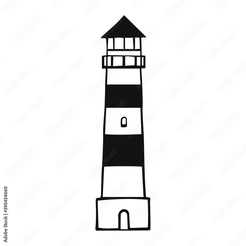 Hand drawn lighthouse vector illustration on white background