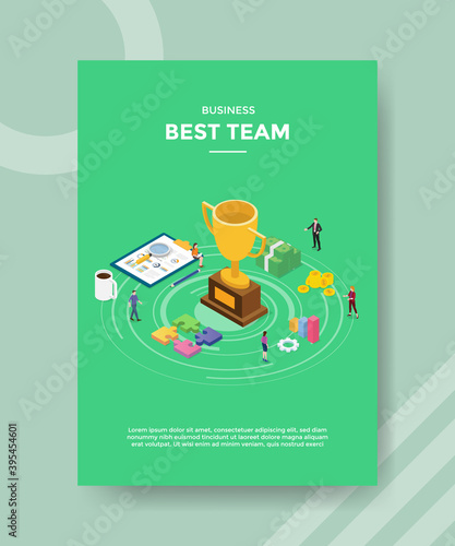 best winner team with some prize reward and trophy for template flyer and print banner cover book books modern flat style