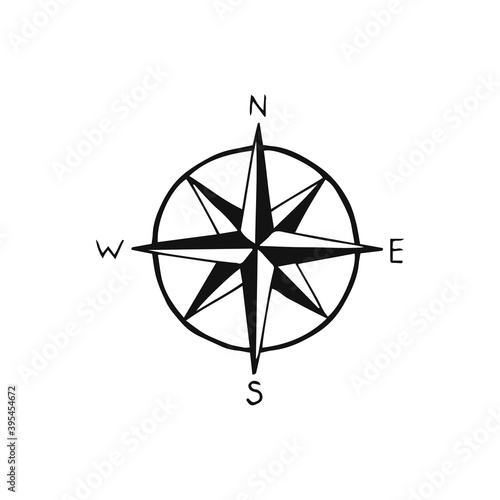 Hand drawn compass rose vector illustration on white background