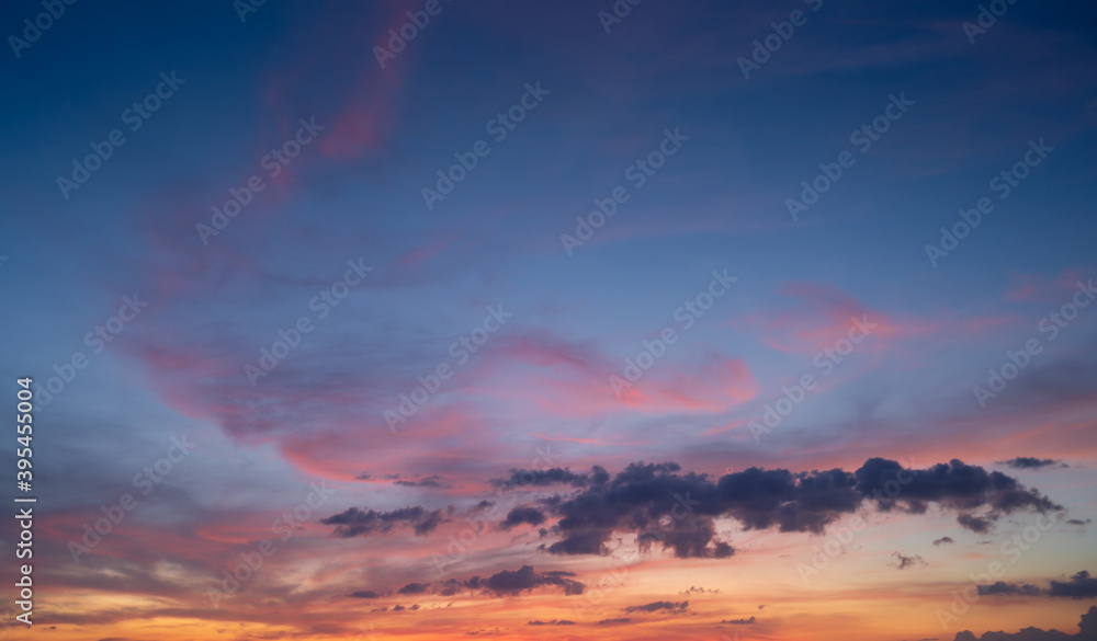 sunset in the clouds over the sea concept background.Landscape of Sunset twilight Cloud with sunset sky background in Thailand, Dark red purple sunset sky Nature background