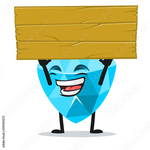 vector illustration of diamond mascot or character holding blank wooden