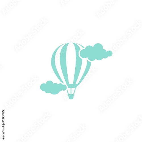 hot air balloon with clouds. Flat cartoon design. Vector illustration isolated on white.