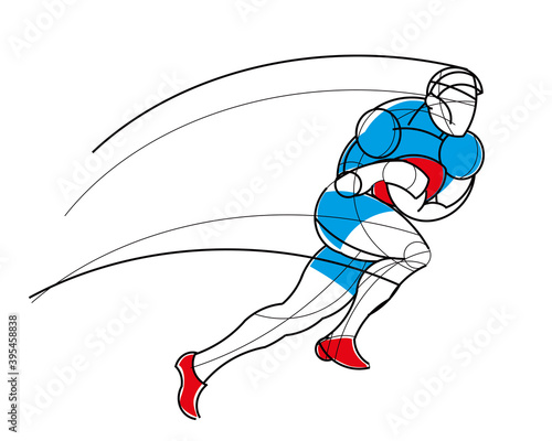 Rugby athlete. Stylishly drawn linear athlete. Vector graphics