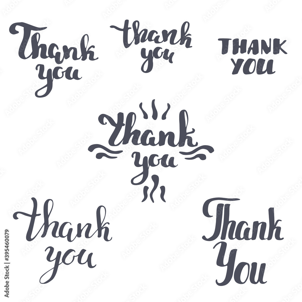 Set of thank you design elements, hand drawn lettering, vector design for greeting cards Set of thank you design elements, hand drawn lettering, vector design for greeting cards