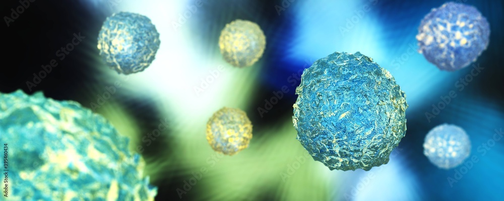 Close-up stem cell, human life extension, 3D rendering