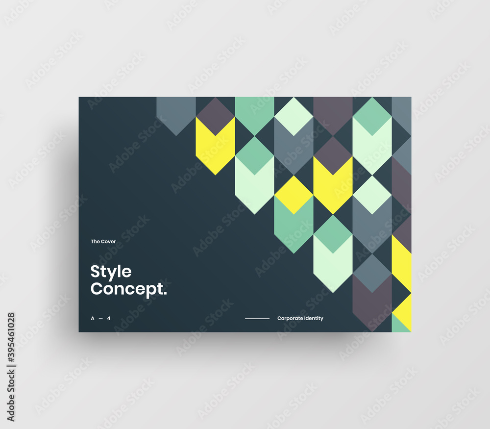 Creative business abstract horizontal front page vector mock up. Corporate geometric report cover illustration design layout. Company identity brochure template.