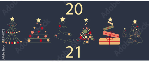 Green Christmas three as symbol of Happy New Year. Merry Christmas holiday celebration. Sparkle light decoration. Bright shiny design illustration