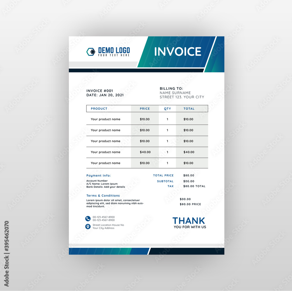 Obraz premium Creative invoice Template . Vector Business Stationery Design. Print Template