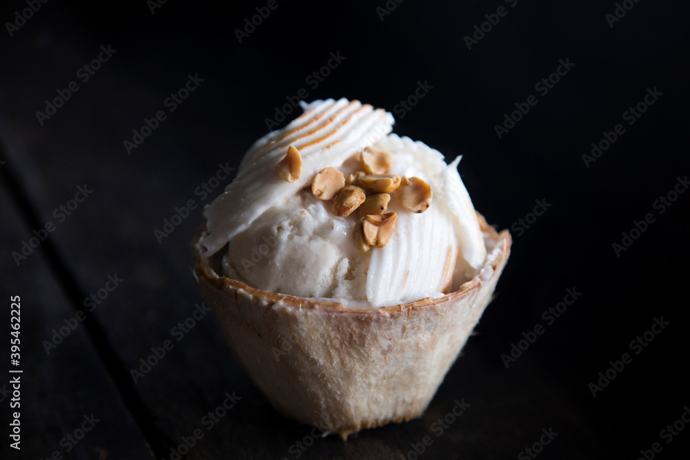 Coconut ice cream served in a coconut shell Stock Photo Adobe Stock