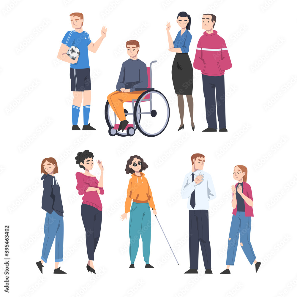 People Character with Disabilities Applying for Jobs and Rejected by Employer Vector Illustration Set