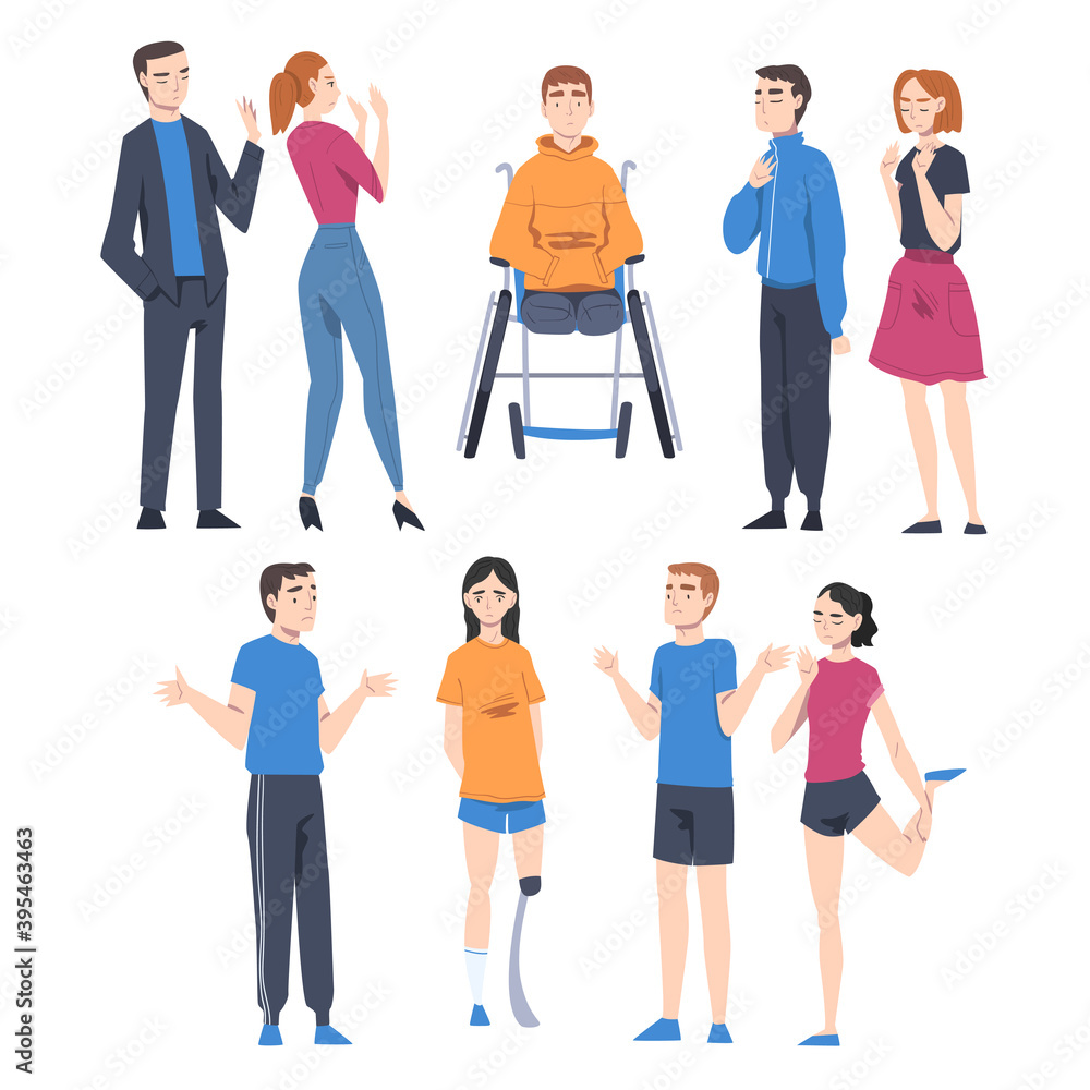 People Character with Disabilities Applying for Jobs and Rejected by Employer Vector Illustration Set People Character with Disabilities Applying for Jobs and Rejected by Employer Vector Illustration Set