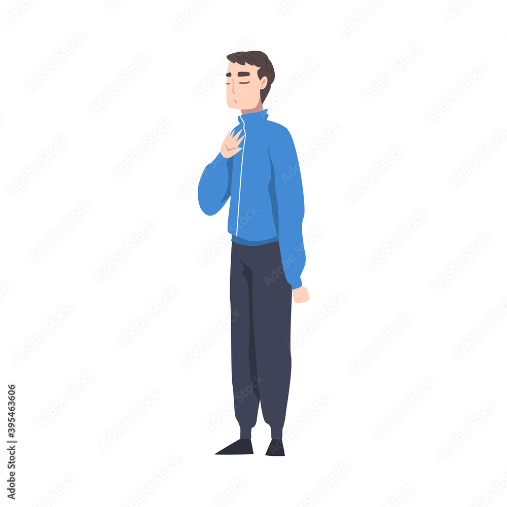 Young Man Showing Rejection and Refusal Gesture with His Hand Vector Illustration
