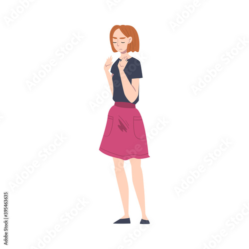 Young Woman with Contempt Look on Her Face Showing Rejection and Refusal Gesture with Her Hands Vector Illustration