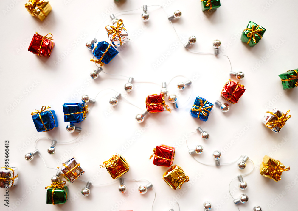 boxes with gifts and Christmas decorations. blur, selective focus boxes with gifts and Christmas decorations. blur, selective focus