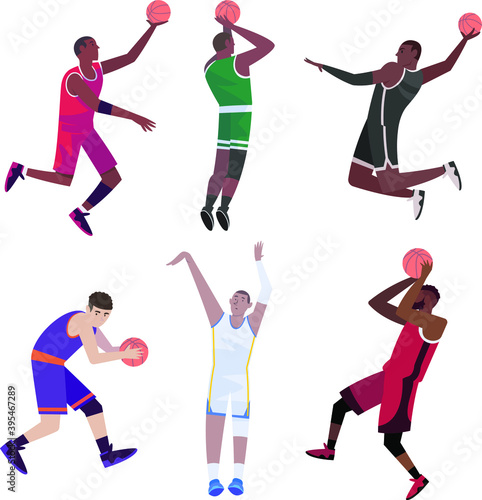 Vector illustrations of basketball players in action