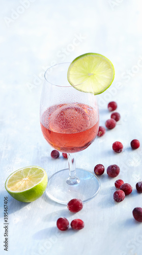 Cranberry martini cocktail with vodka and lime