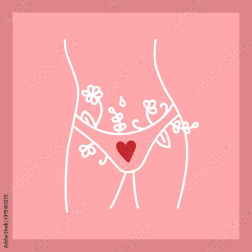 Woman hips. Hand drawn illustration in modern, trendy colors. Menstruation period concept.