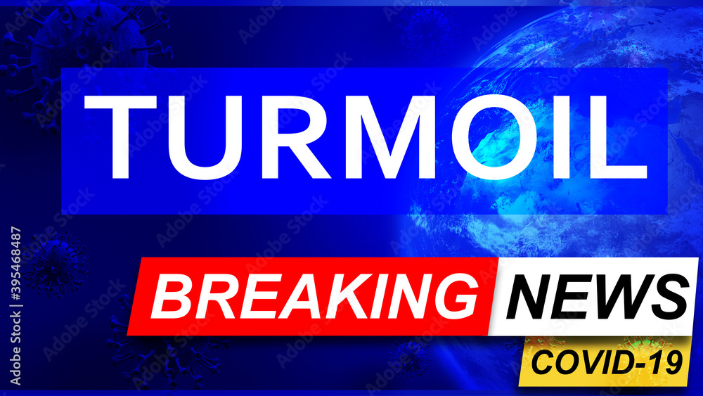 Covid and turmoil in breaking news - stylized tv blue news screen with news related to corona pandemic and turmoil, 3d illustration Covid and turmoil in breaking news - stylized tv blue news screen with news related to corona pandemic and turmoil, 3d illustration