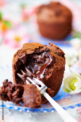 Chocolate cake with a liquid core photo