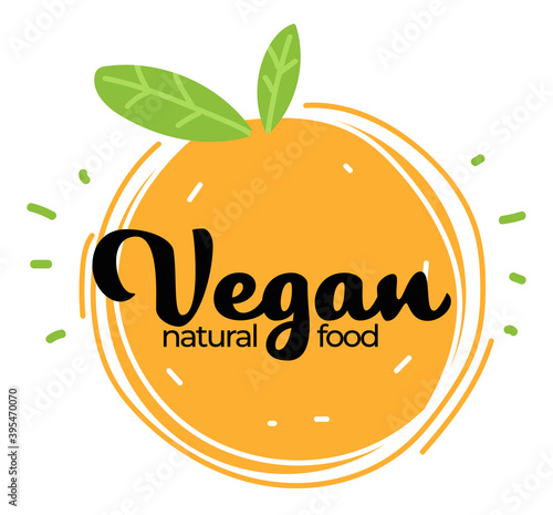 Vegan natural food, orange with leaf banner vector