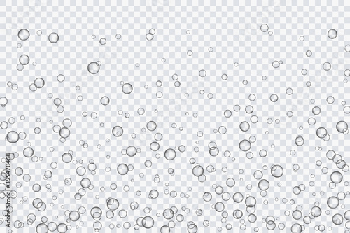 Air bubbles, oxygen, champagne crystal clear, isolated on a transparent background of modern design. Vector illustration of EPS 10.