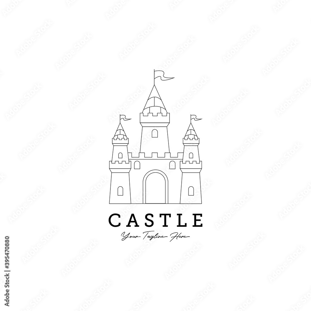 line art castle logo minimalist vector illustration design
