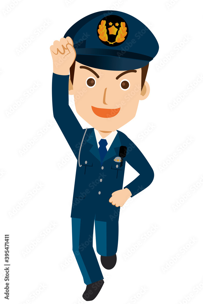 働く人ジャンプ ガッツポーズをする警官 警察官 お巡りさんのイラスト若者青年飛躍成功 Stock Vector Adobe Stock