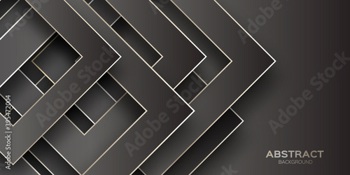 Black banner templates with paper cut square shapes. Trendy modern abstract design.