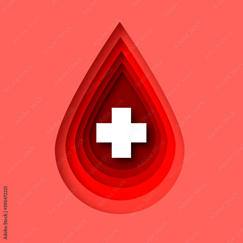 Red blood drop paper cut style. Dripping blood. Red blood drop paper cut style. Dripping blood.