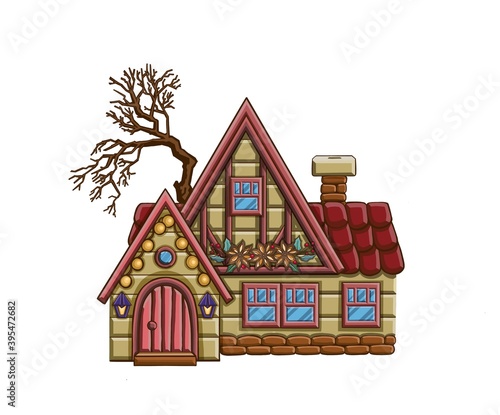 house classic house, building sketch paint colorful so cute and clear line sketch on white background