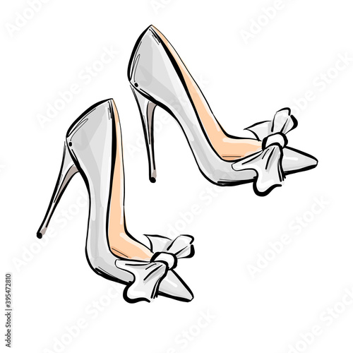 Women's high heel shoes, isolated on white background. Sale banner template. Vector Illustration.